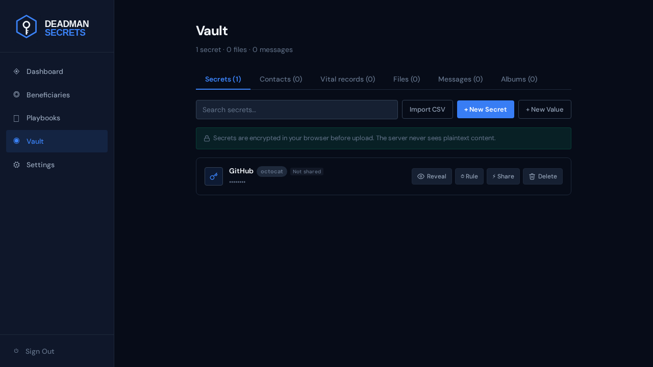 Step 4: Your encrypted secret now appears in the vault, ready to assign.