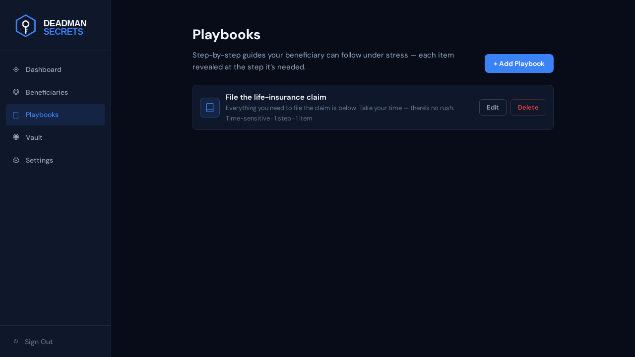 Step 6: Saved. Your playbook is ready to assign to a beneficiary.