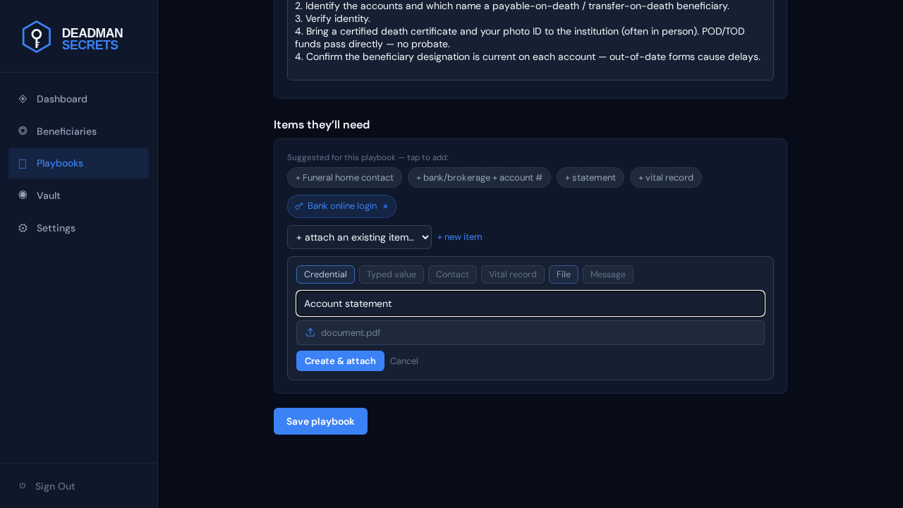 Step 5: Add a file: choose File, name it, and pick the document — encrypted before it leaves your device.