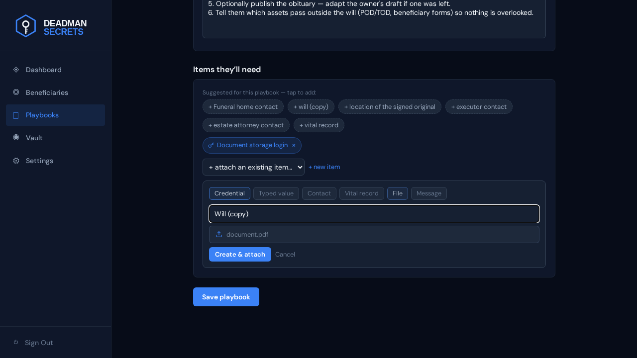Step 5: Add a file: choose File, name it, and pick the document — encrypted before it leaves your device.
